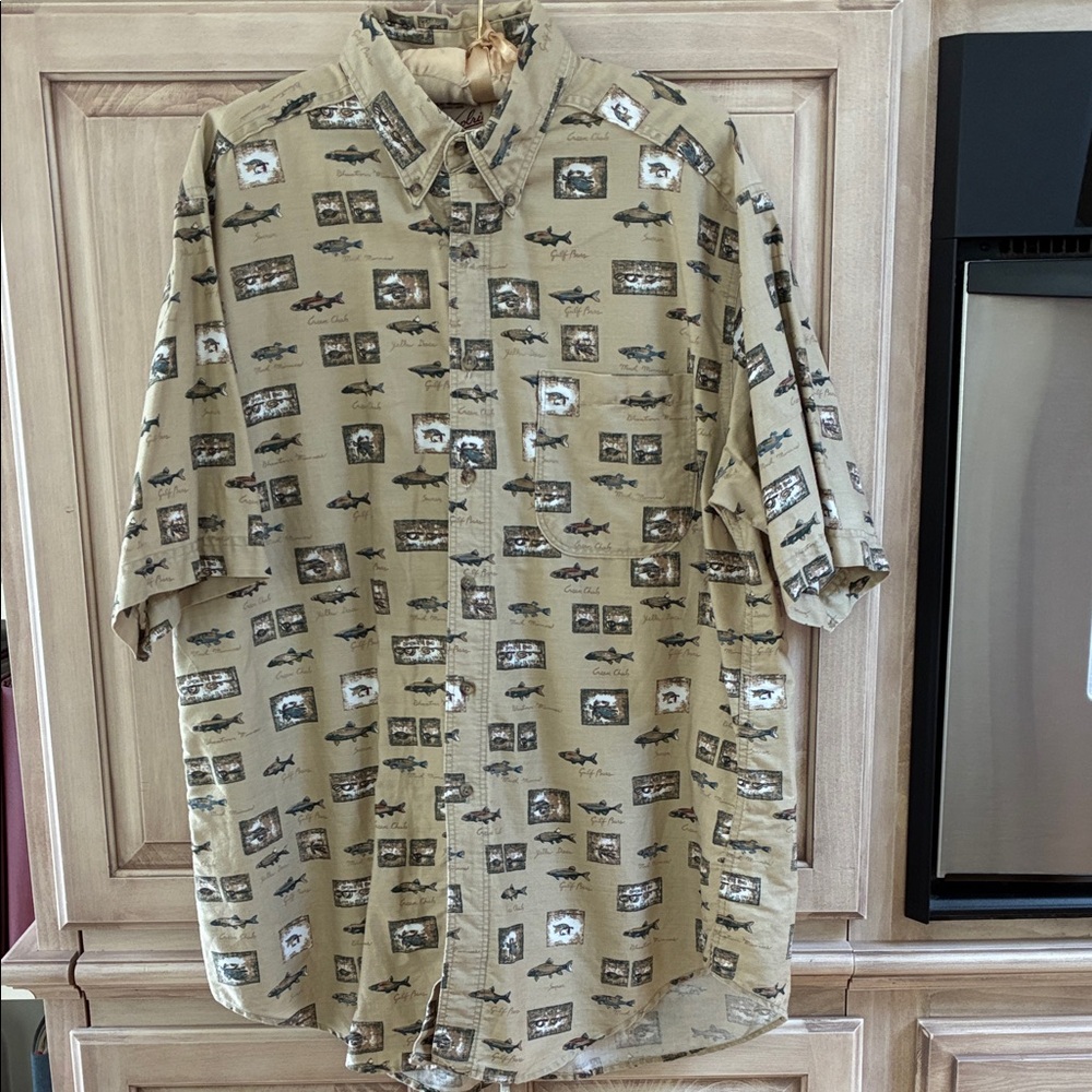 Woolrich Men's Beige Graphic Button Down Shirt